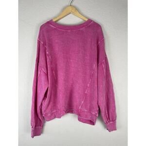NWT Bucketlist Pullover Sweatshirt Distressed Pink With Pockets Boho Large